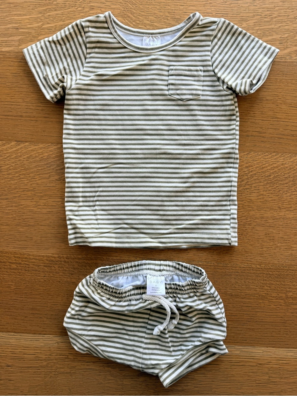Mebie Baby 3T Olive Striped Shorts/ Short-sleeve Set